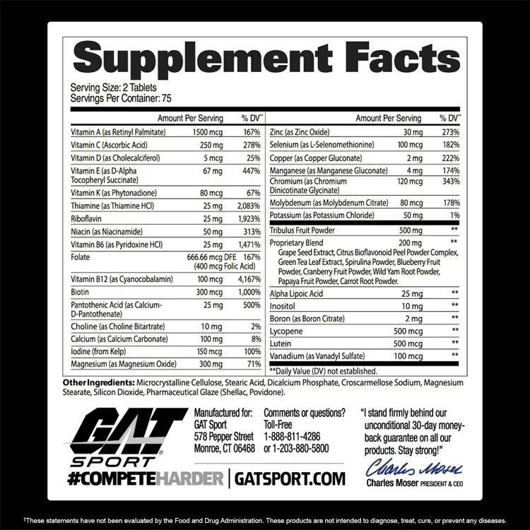Mens-Multi-Test-150-Tablets-By-Gat-Sport-Supplement-Facts