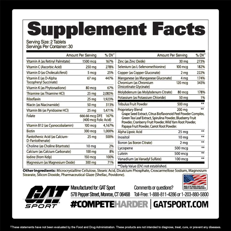 Mens-Multi-Test-60-Tablets-By-Gat-Sport-Supplement-Facts